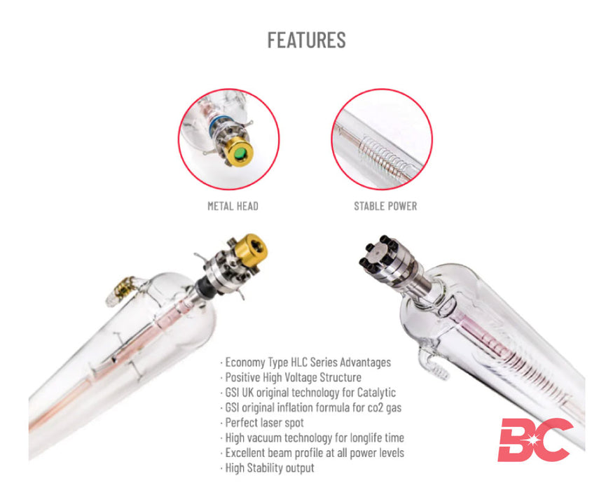 C4 100-130W CO2 Tubo láser