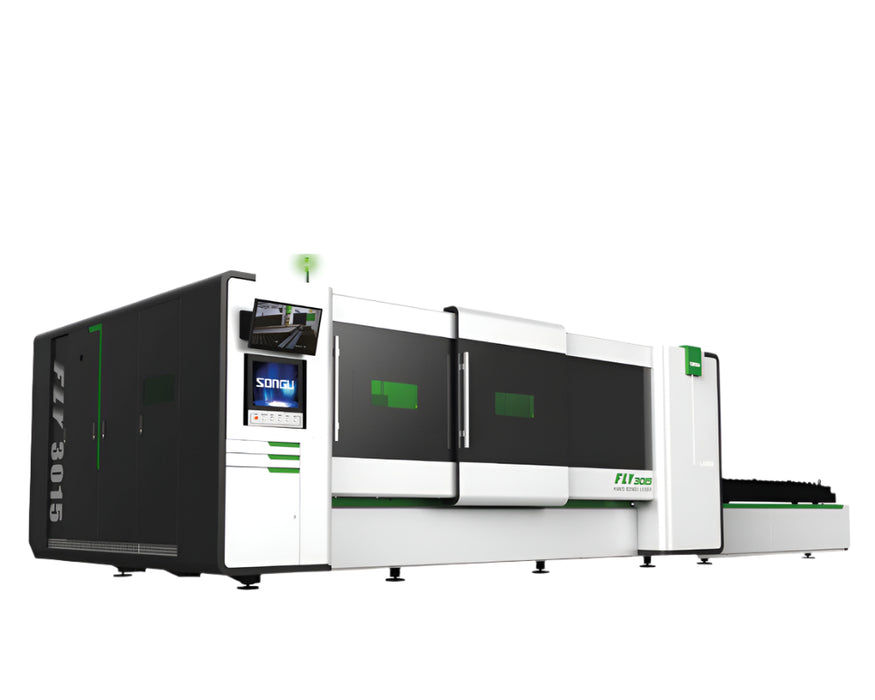 FLY SPEED | 1500W - 15000W | Cortadora láser de fibra para láminas metálicas con cabina cerrada completa y mesa de intercambio paralela