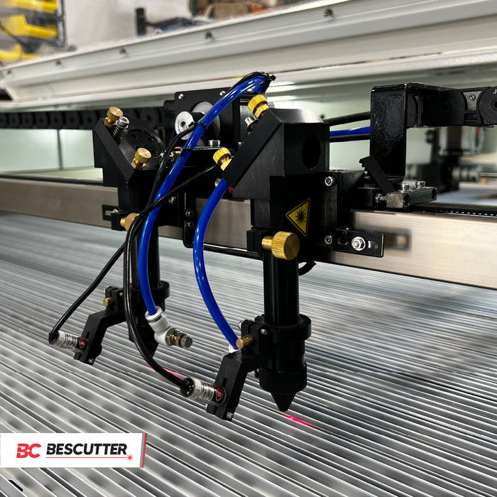 ALL SYSTEM INCLUDED BESCUTTER FABRIC CUTTING PRO 56''X37'' CO2 LASER CUTTER & ENGRAVER 130 - 150W AVAILABLE DOUBLE HEAD, CONVEYOR BELT AND AUTO-FEEDER - BesCutter Laser Cutters and Engravers