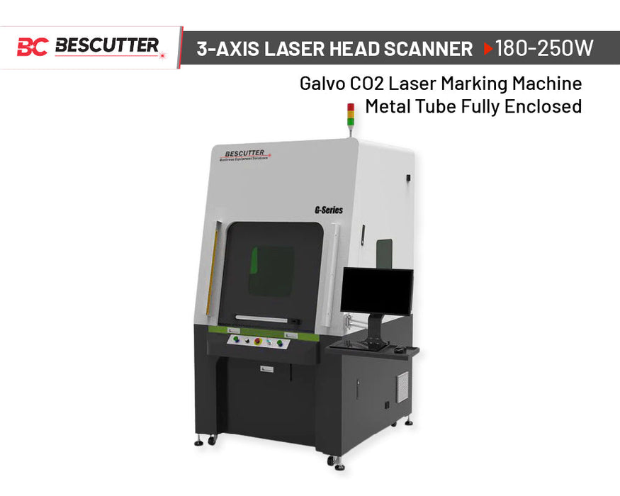 BesCutter 3-axis Laser Head Scanner 180-250W Galvo CO2 Laser Marking Machine Fully Enclosed