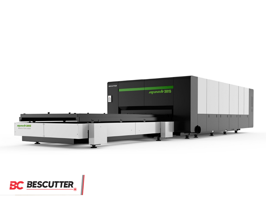 BesCutter Mach Speed 6-15KW 5'x10' IPG Fiber Laser Cutter Fully Enclosed with Hydraulic Shuttle Table - BesCutter Laser Cutters and Engravers