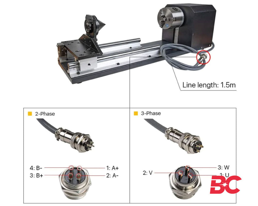 Mandril giratorio de tres mordazas para grabado láser