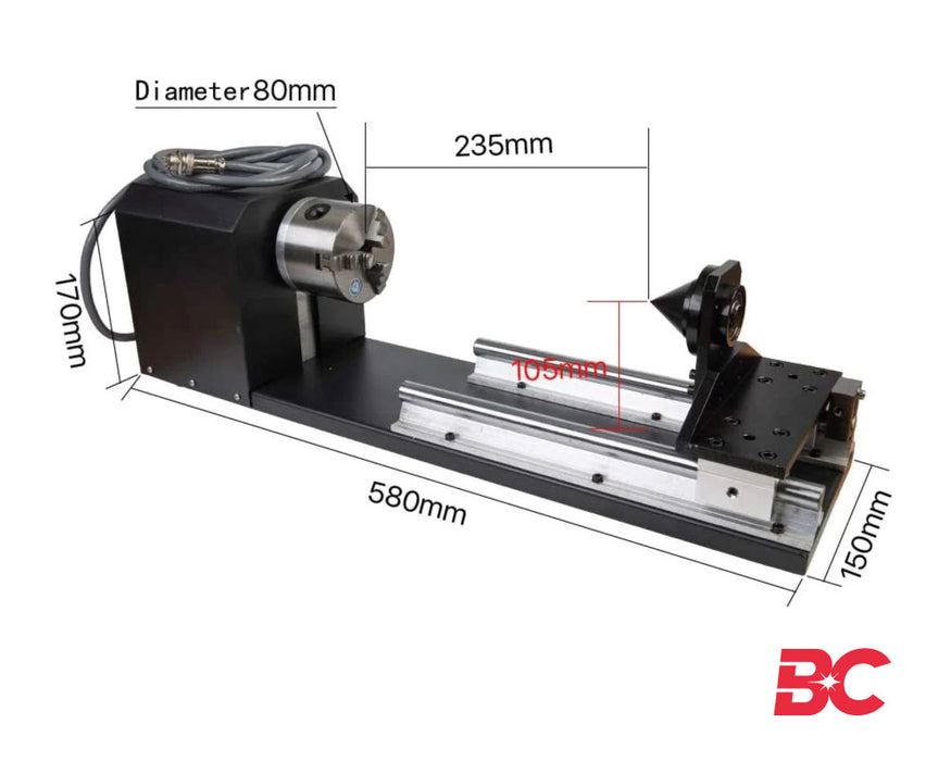 Mandril giratorio de tres mordazas para grabado láser